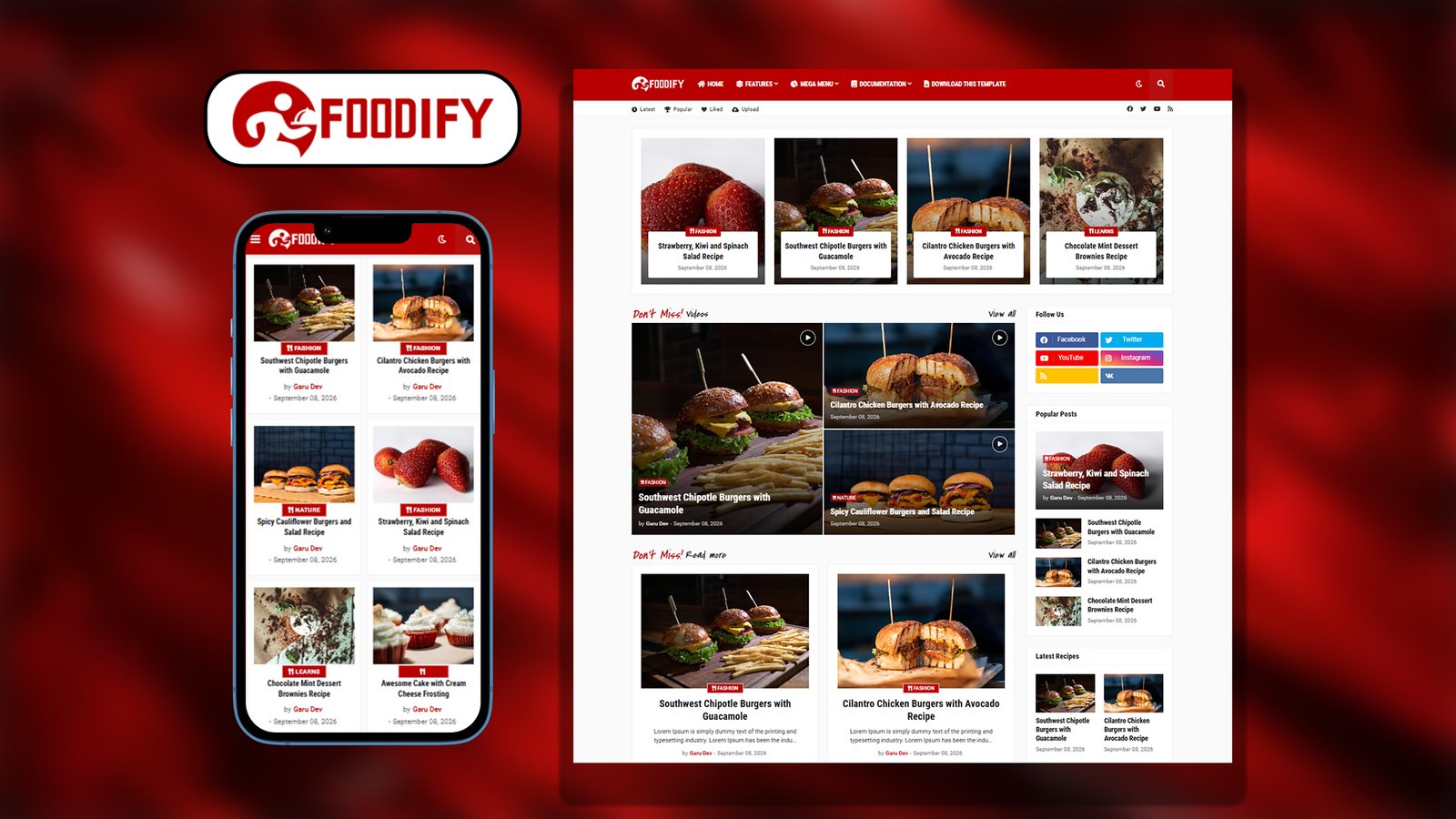 Foodify Premium Blogger Template Free Download • Foodify v1.0 Food, Cafe, Restaurant Blogger Templates