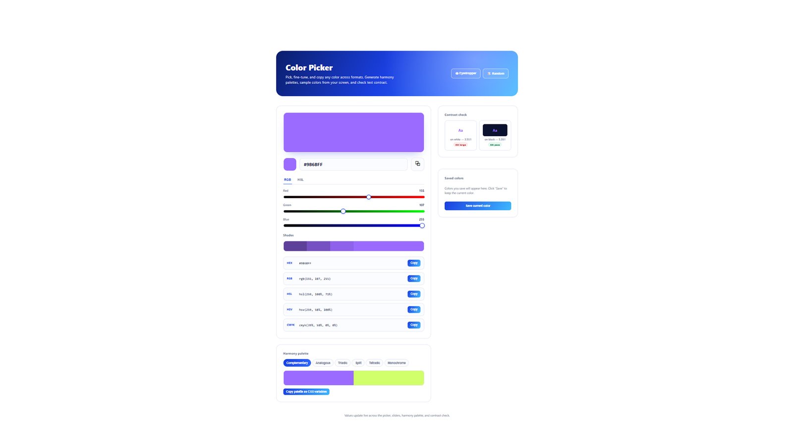 Color Picker Online – Free HEX, RGB & HSL Color Picker Tool