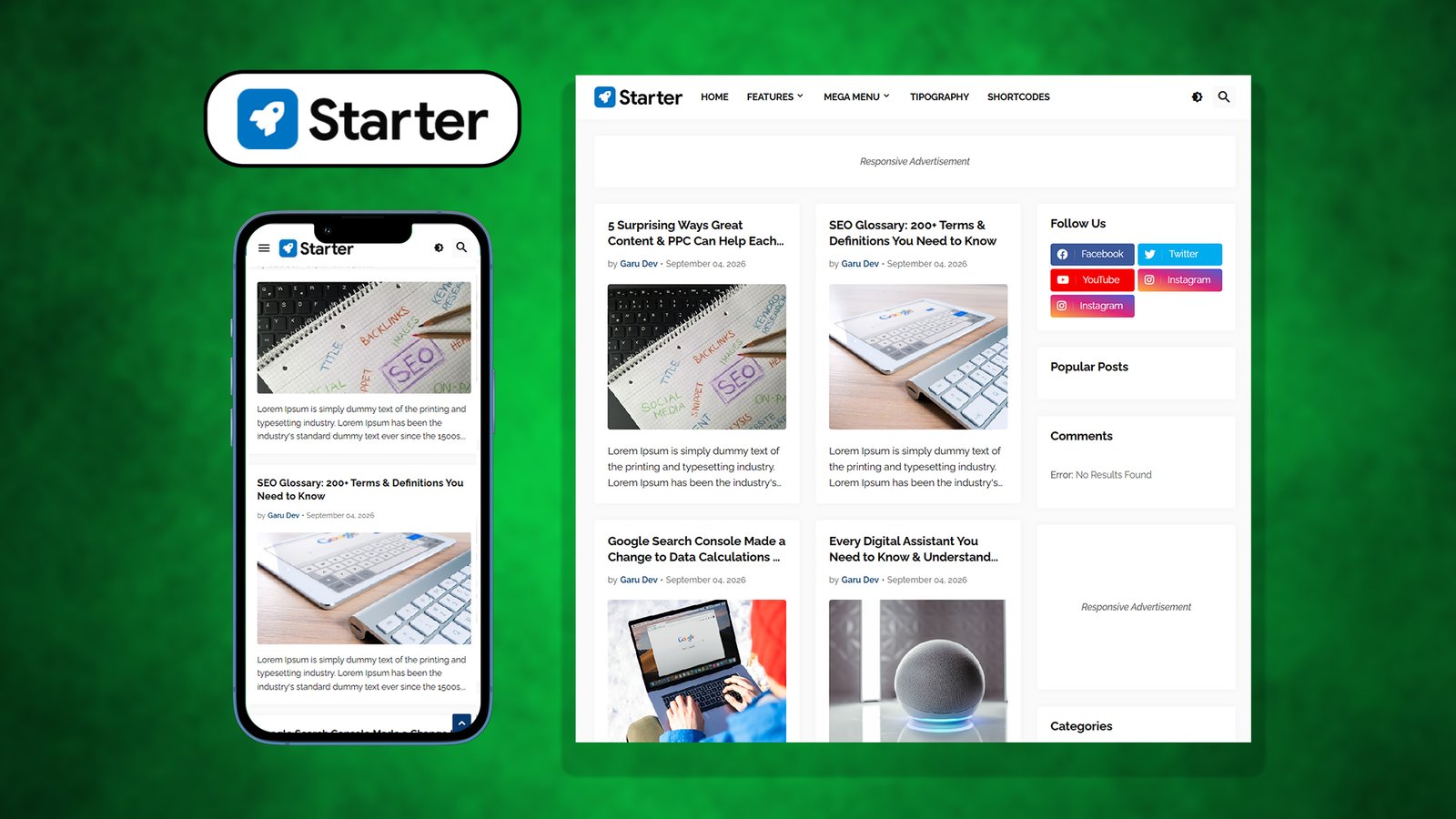 Starter Premium Blogger Template Free Download • Starter v2.2 Responsive Blogger Template Blogger Templates